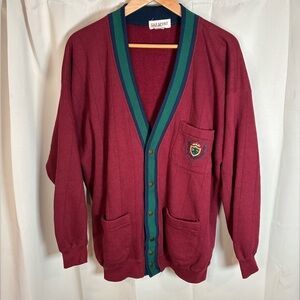 Vintage Gap Sport Mens Large‎ Burgundy Academy Cardigan with Snap-buttons